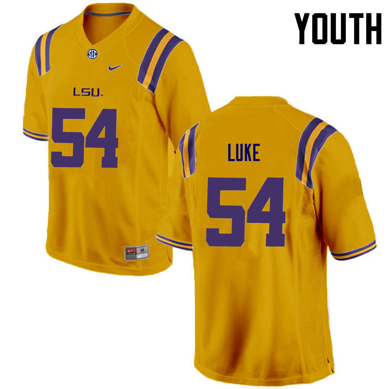 Youth LSU Tigers #54 Rory Luke College Football Jerseys Game-Gold